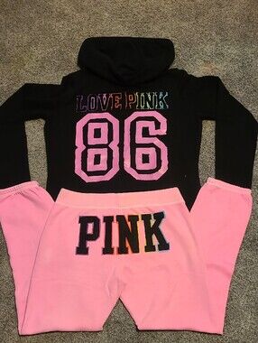 Black Zip-Up Hoodie with Pink Dog Logo Set